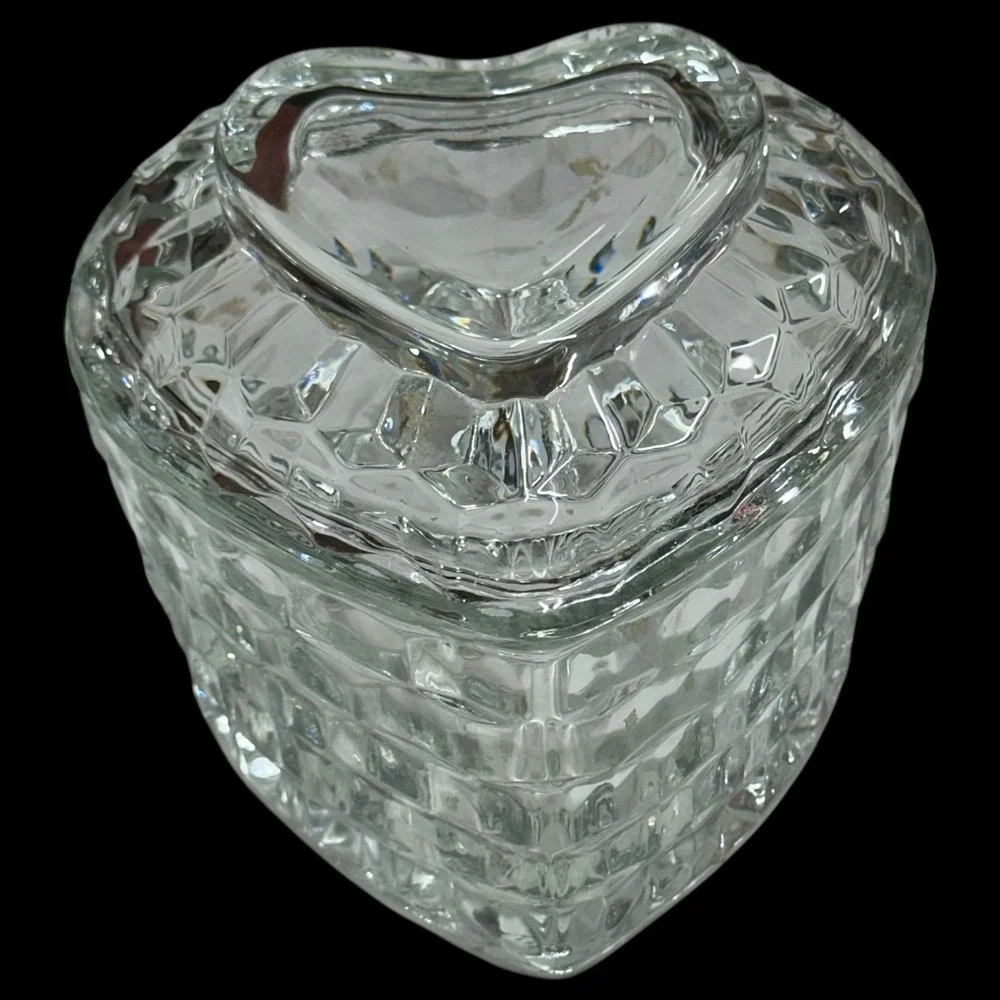 Homco Glass Heart Box Fostoria Whitehall Colony Cubist Candy‎ Trinket Lid VTG